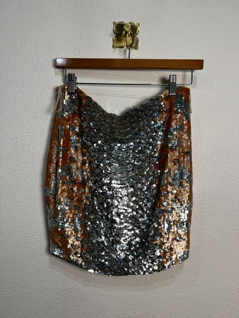 Haute Hippie Silver Pink Sequin Embellished Mini Skirt, XS