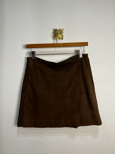 Vince Brown 100% Goat Suede Leather Mini Skirt, 4