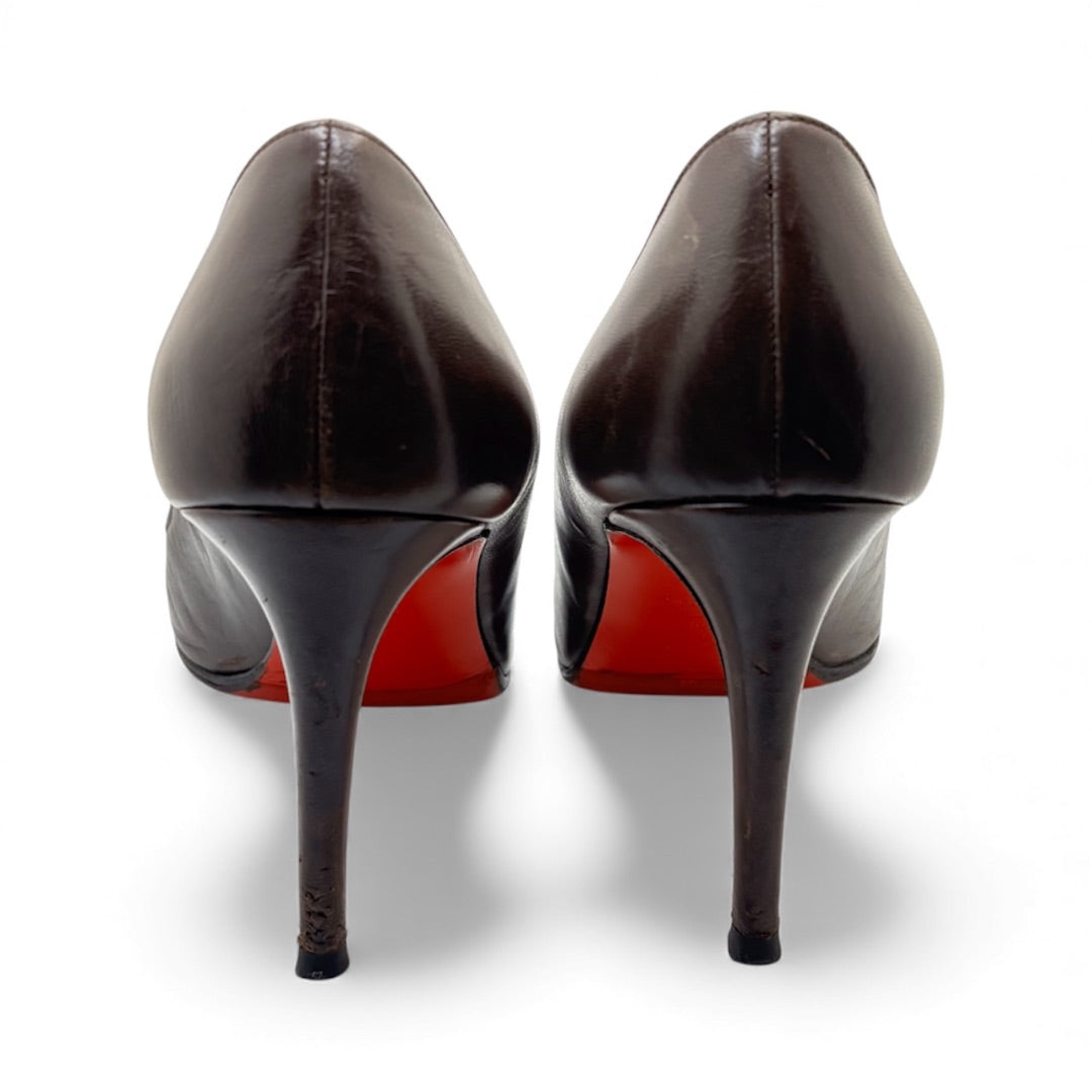 Christian Louboutin Dark Brown Leather Pumps, 38
