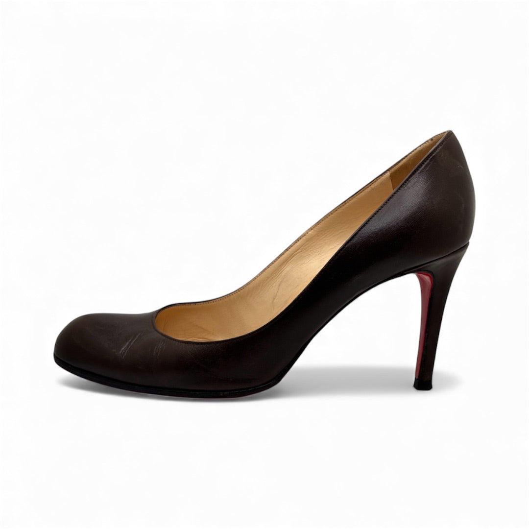 Christian Louboutin Dark Brown Leather Pumps, 38