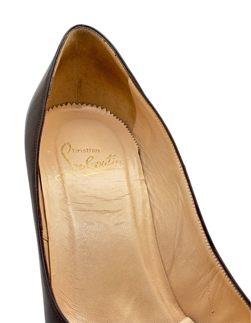Christian Louboutin Dark Brown Leather Pumps, 38