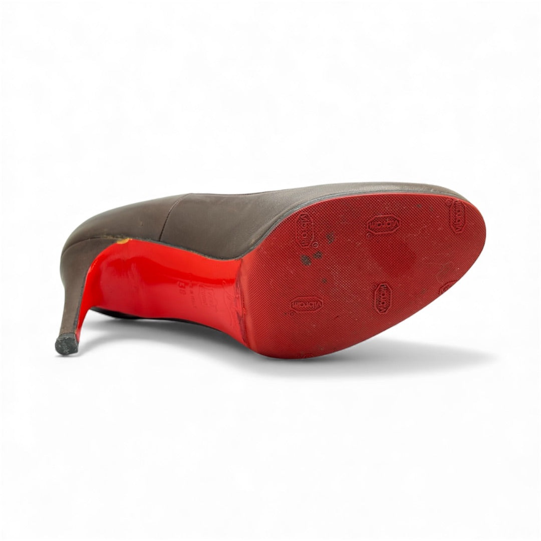 Christian Louboutin Dark Brown Leather Pumps, 38