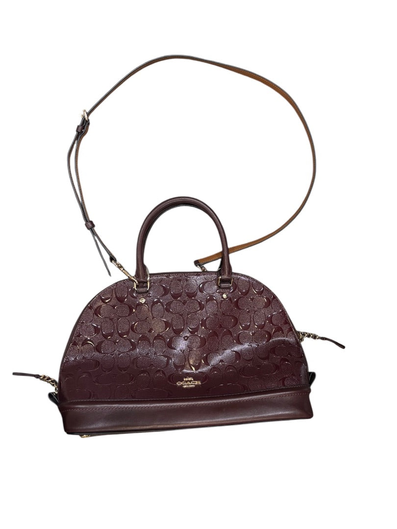 Coach Burgundy Sierra Signature Debossed Patent Leather Satchel
