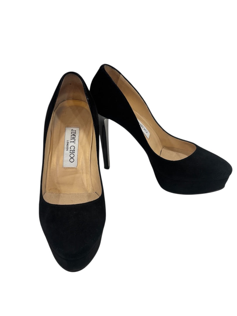 Jimmy Choo Black Suede Platform Pumps, 36.5