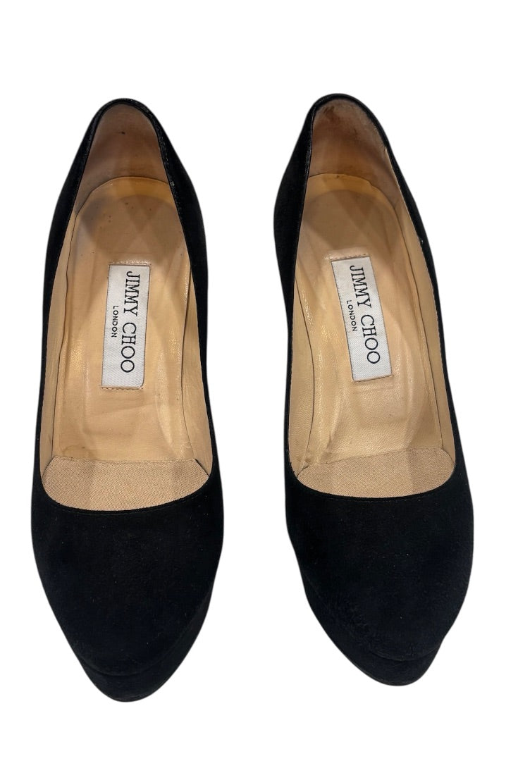 Jimmy Choo Black Suede Platform Pumps, 36.5