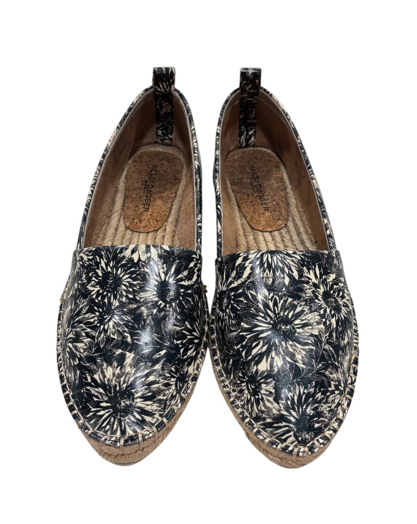 Kelsi Dagger Navy Juniper Floral Leather Slip On Espadrilles, 8.5-9