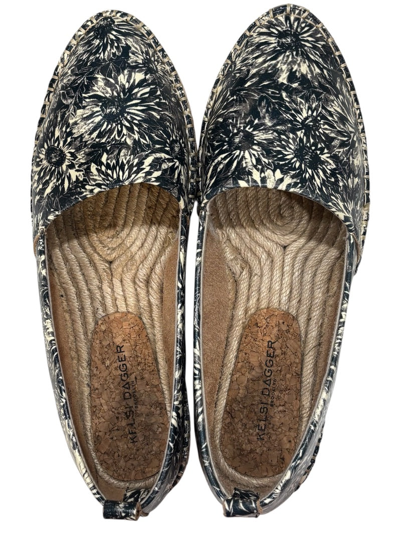Kelsi Dagger Navy Juniper Floral Leather Slip On Espadrilles, 8.5-9
