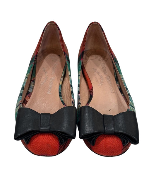 Vivienne Westwood Multi-Color Anglomania Plaid Ribbon Detail Flats, 36