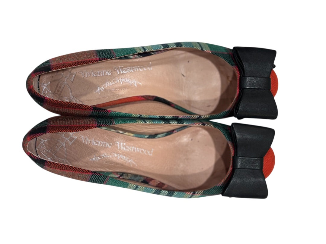 Vivienne Westwood Multi-Color Anglomania Plaid Ribbon Detail Flats, 36