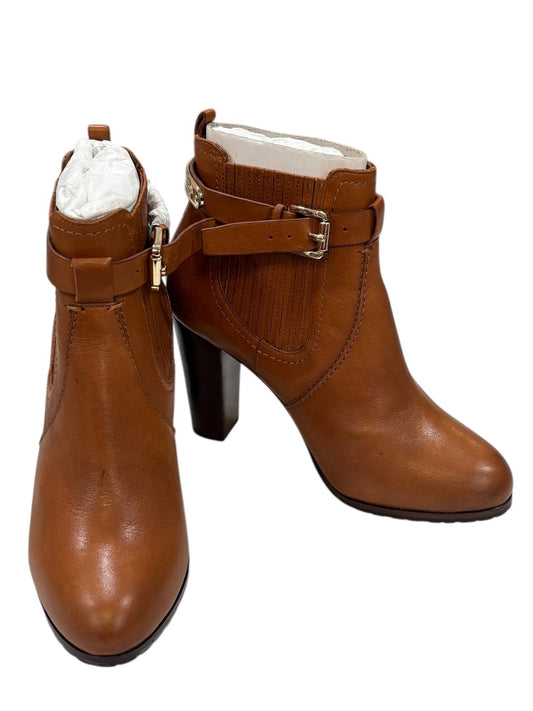 Massimo Dutti Brown Leather Removable Strap Stacked Heel Boots, 36