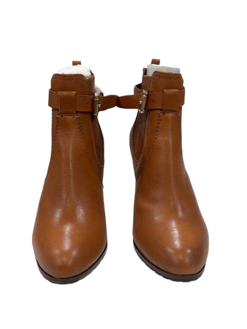 Massimo Dutti Brown Leather Removable Strap Stacked Heel Boots, 36