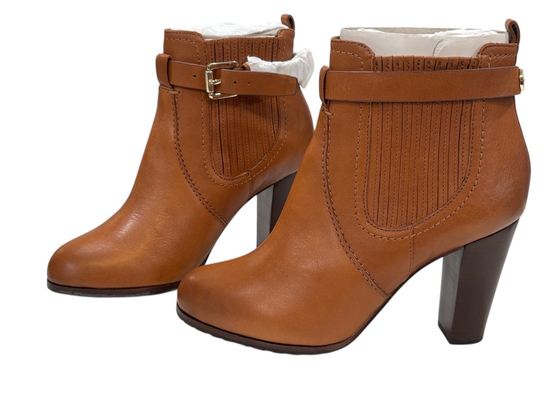 Massimo Dutti Brown Leather Removable Strap Stacked Heel Boots, 36