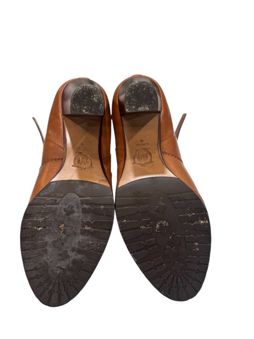 Massimo Dutti Brown Leather Removable Strap Stacked Heel Boots, 36