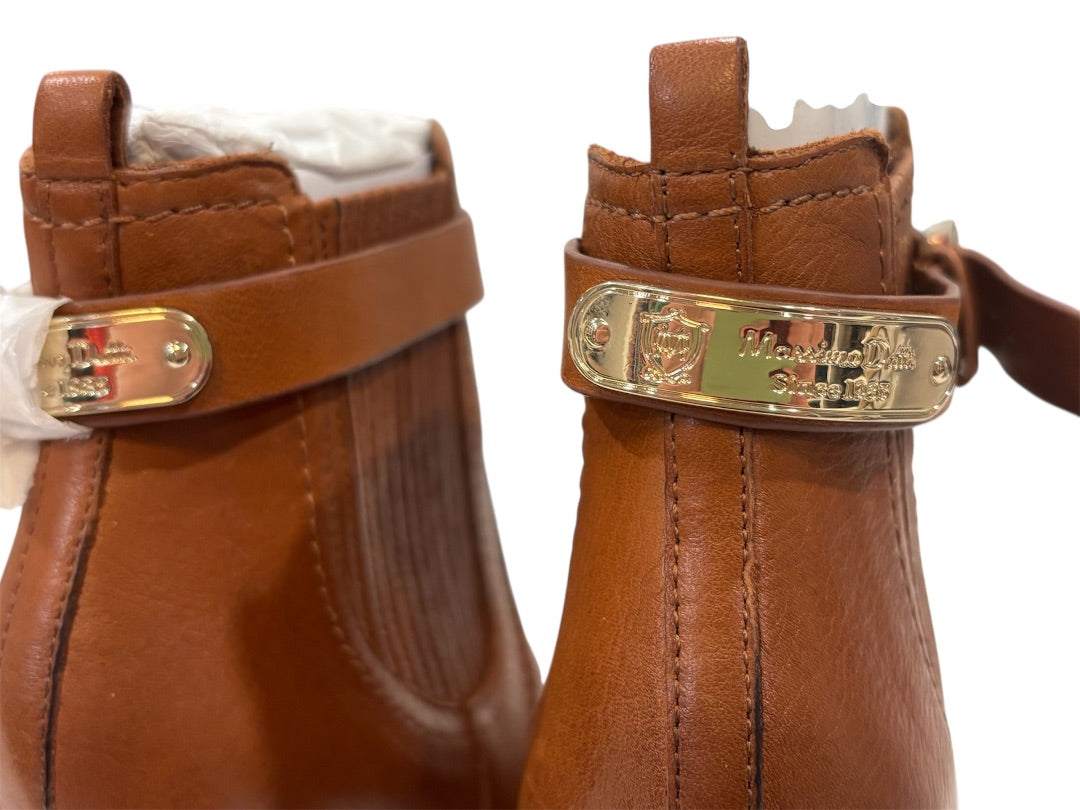 Massimo Dutti Brown Leather Removable Strap Stacked Heel Boots, 36