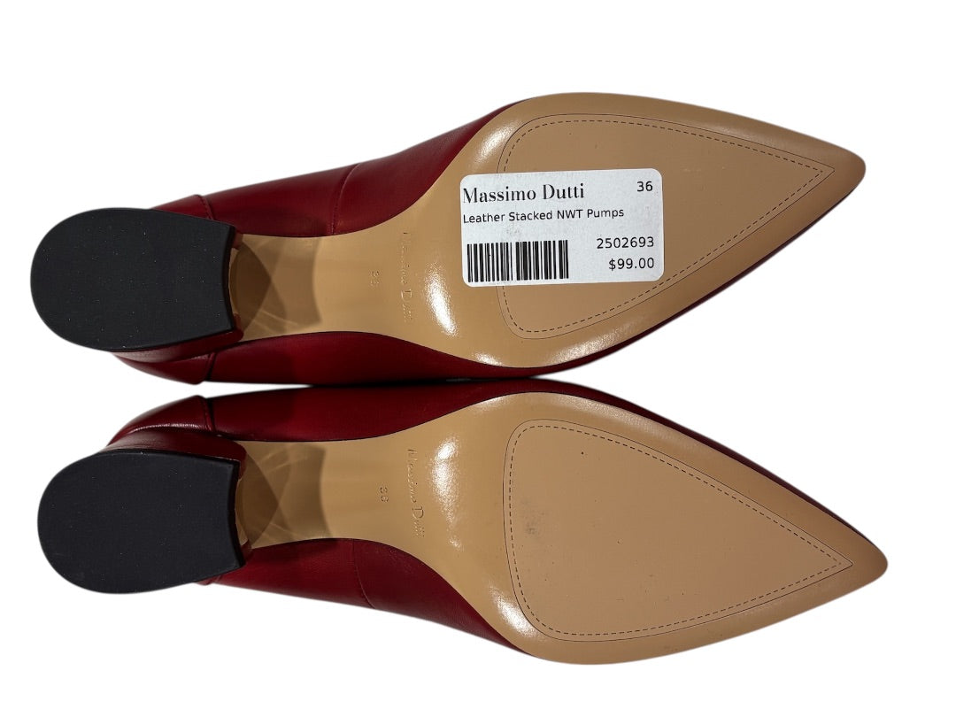 [Box avail] Massimo Dutti Red Leather Stacked NWT Pumps, 36