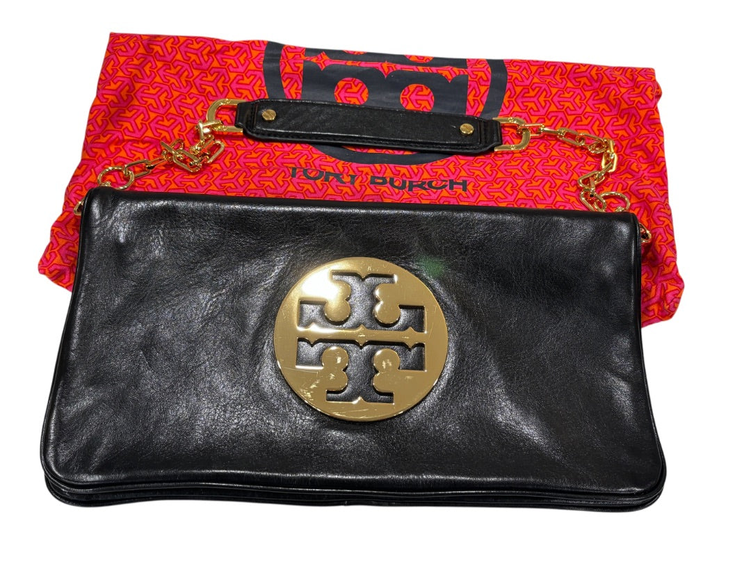 Tory Burch Black & Gold Reva Leather Clutch