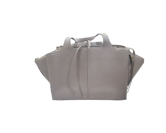 Celine Dark Taupe Pebbled Leather Tri-fold Medium Tote