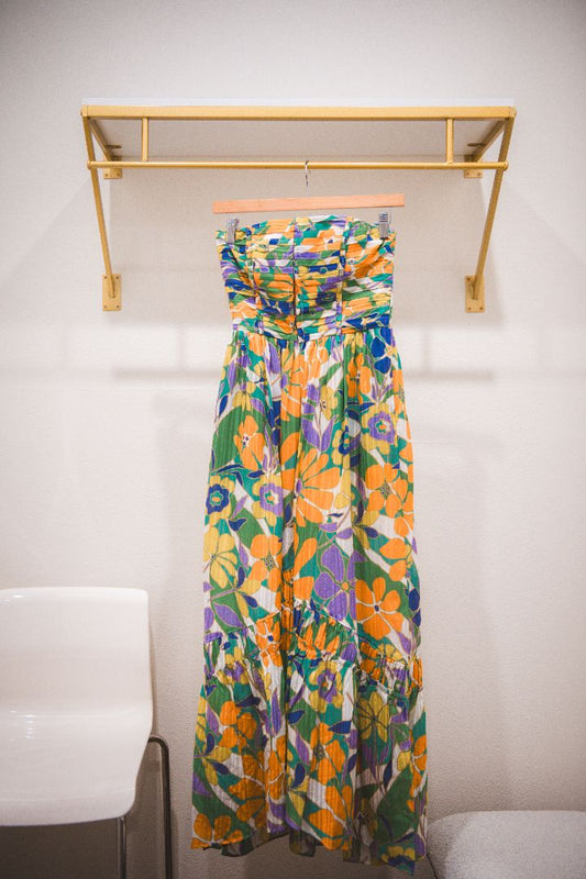 Ramy Brook Multi-Color Murphy Pleat and Ruffle Strapless Dress