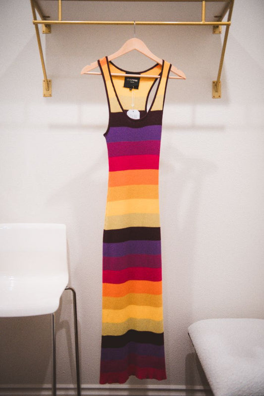 Le Superbe Multi-Color Prismatic Ribbed Sweater Dress, XS