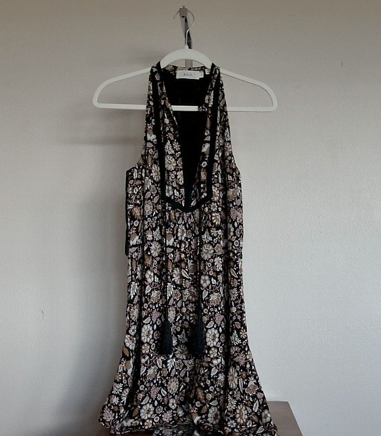 A.L.C Black Flower Print Silk Mini Dress, 2