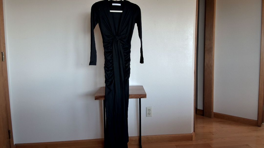 Susana Monaco Black Tie Front Slit V-Neck Dress, XS