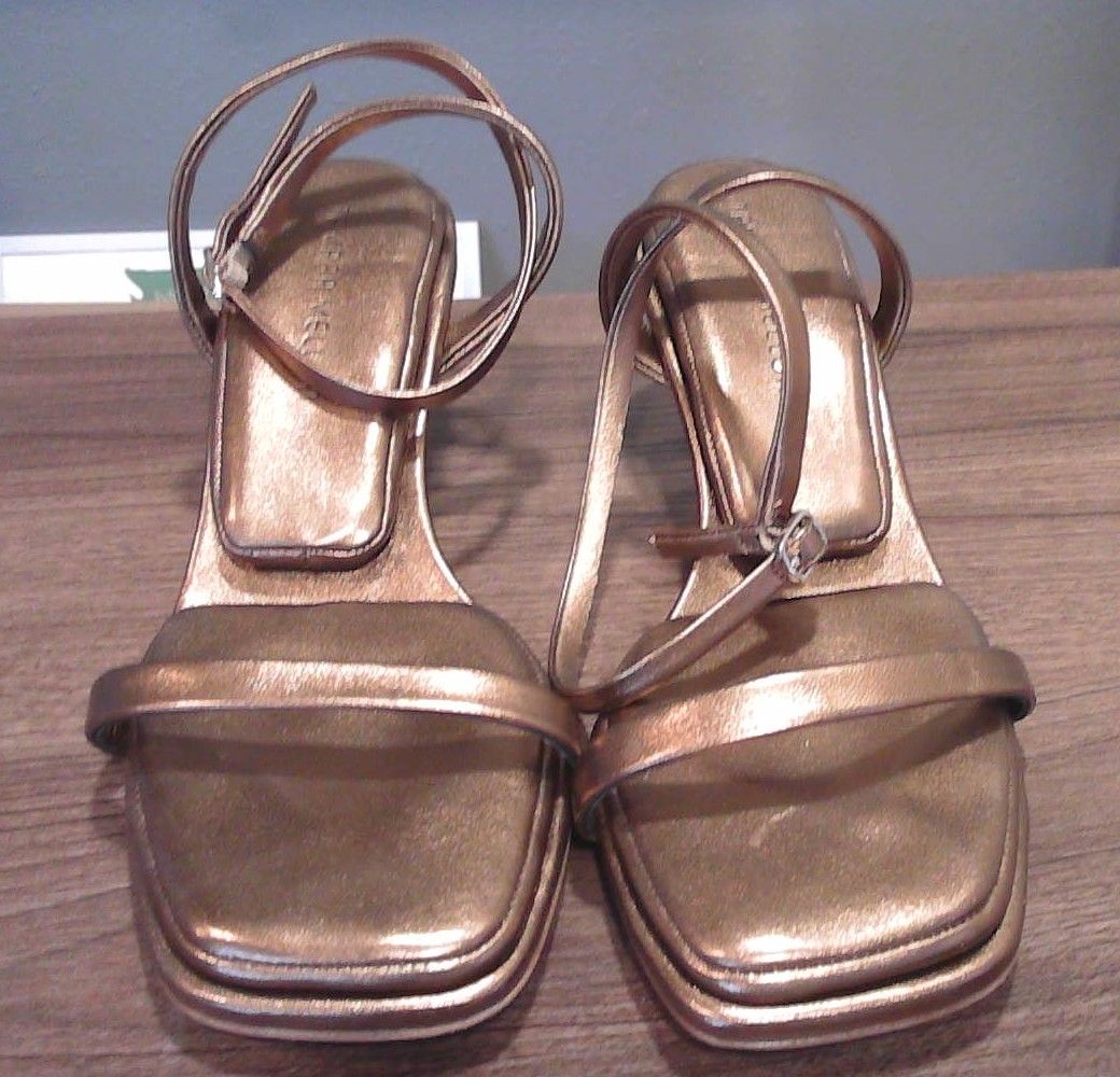 Tamara Mellon Bronze Pillow Top Sandals with Ankle Strap, 8.5
