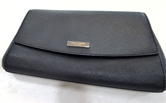Kate Spade Black Leather Clutch Wallet with Strap