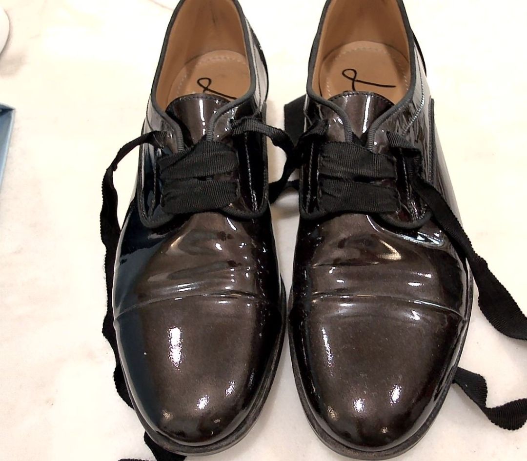 [BOX in Back] Lanvin Black Derby Lace-up Patent Leather Loafers, 36