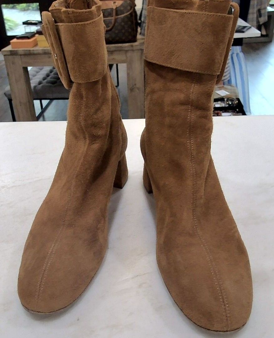 Aquazarra Brown Suede Belt Buckle Detail Boots, 37.5