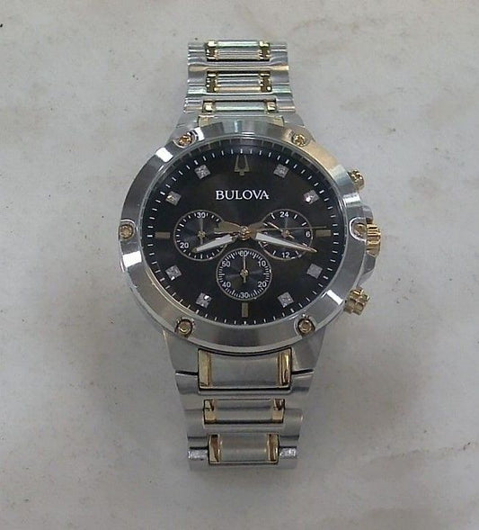 Bulova Silver Men's Diamond Chronograph Two Tone Stainless Steel Watch