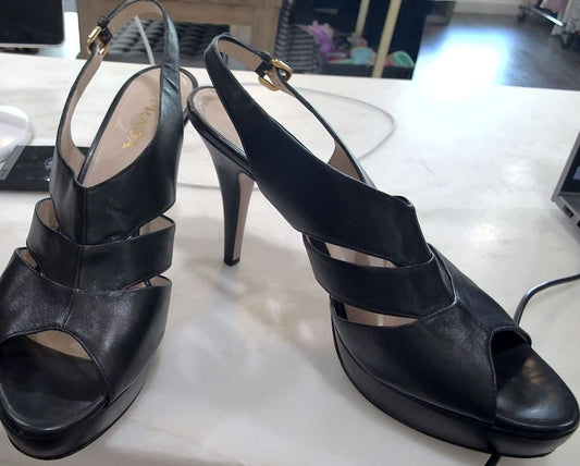 Prada Black Leather Slingback Buckle Heeled Sandals, 39.5