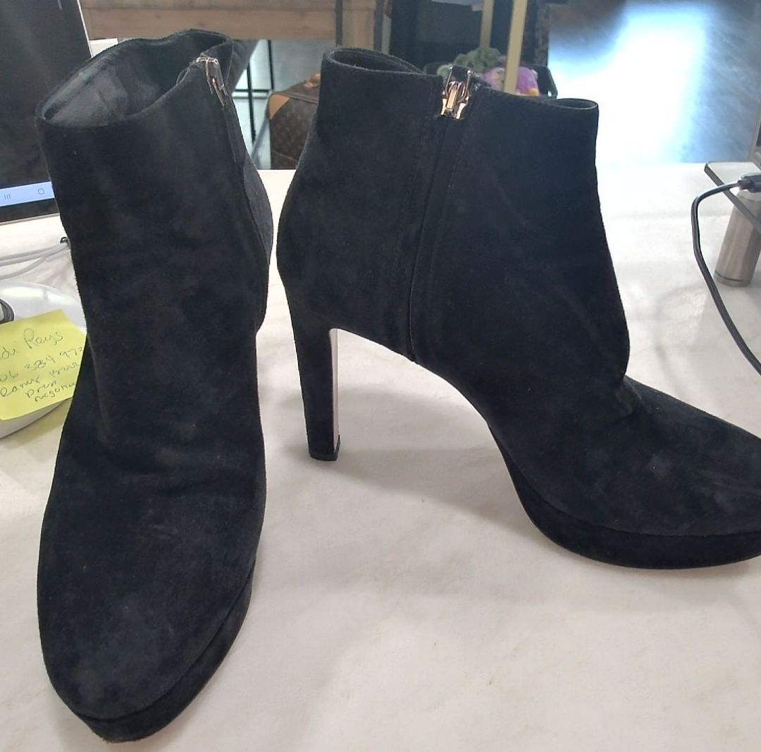 Prada Black Platform Suede Ankle Boots, 39.5