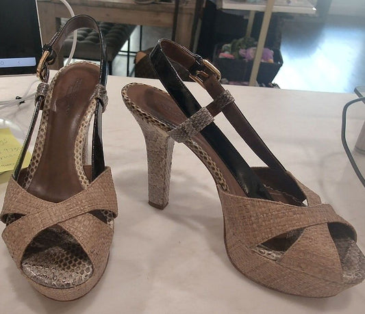 Dolce & Gabbana Tan Rattan Snake Print Slingback Pumps, 39.5