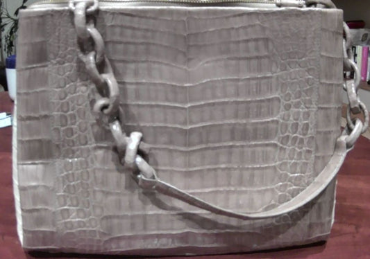 Nancy Gonzalez Beige Genuine Crocodile Chain Handle Bag