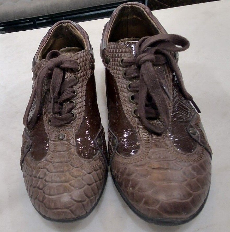 Just Cavalli Brown Leather Snake Print Sneakers, 36
