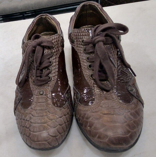 Just Cavalli Brown Leather Snake Print Sneakers, 36