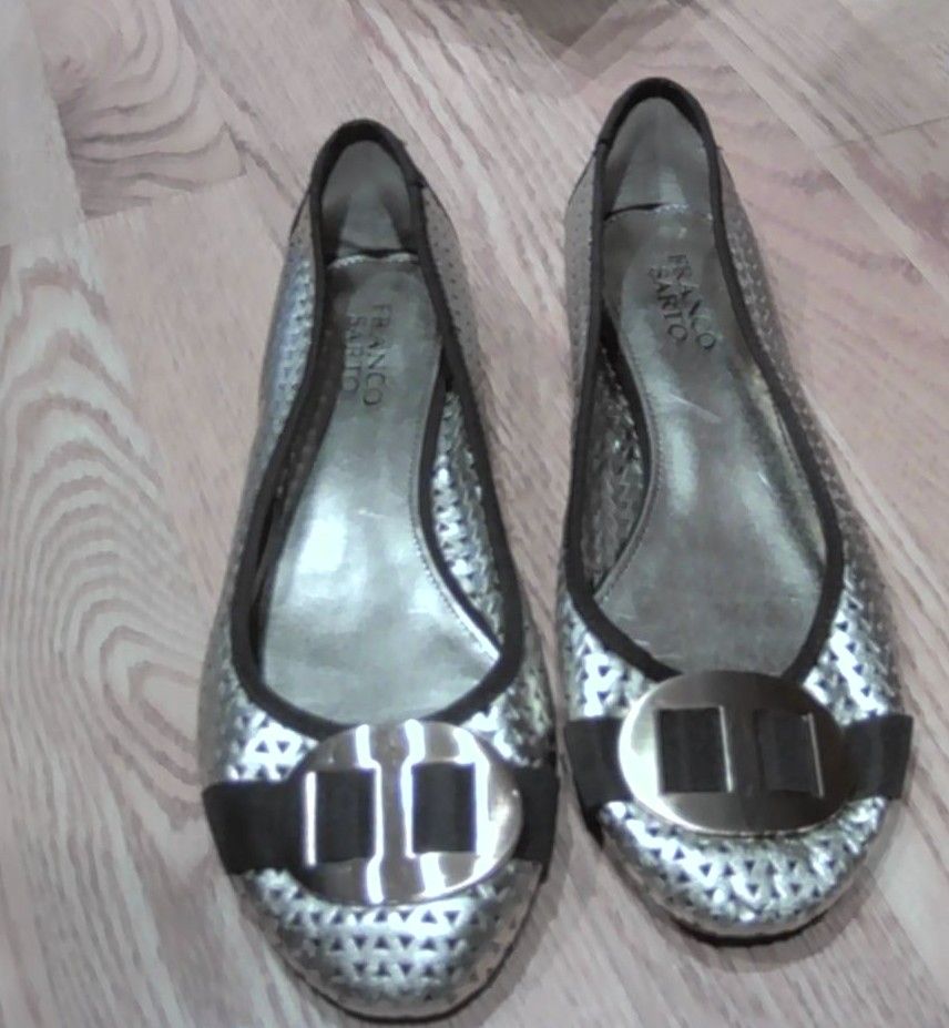 Franco Sarto Gold Buckle Perforated Ballet Flats, 8