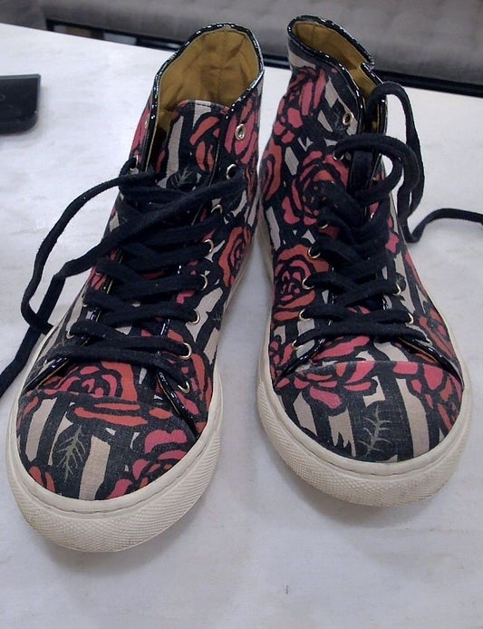 Charlotte Olympia Multi-Color Rose Print Canvas High Top Sneakers, 35