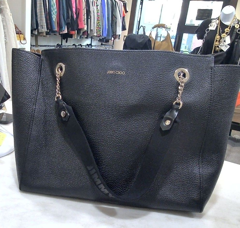 Jimmy Choo Black Pebble Leather Flo Tote