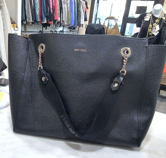 Jimmy Choo Black Pebble Leather Flo Tote