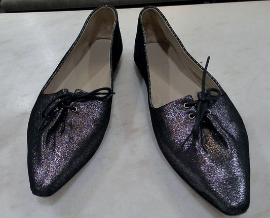 [Box in Back] Theory Pewter Metallic Pleated Ballet Flats, 7