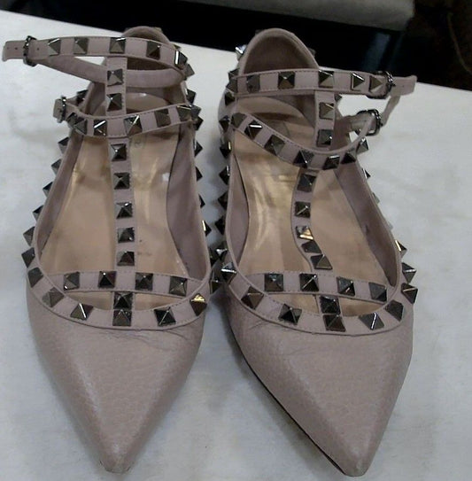 [Box in Back] Valentino Garavani Blush Rockstud Ballerina Flats, 37