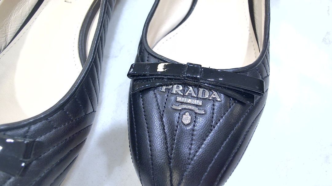 Prada Black Embellished Leather Ballerina Shoes, 39