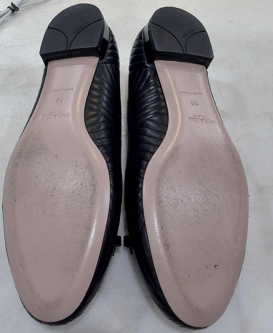 Prada Black Embellished Leather Ballerina Shoes, 39
