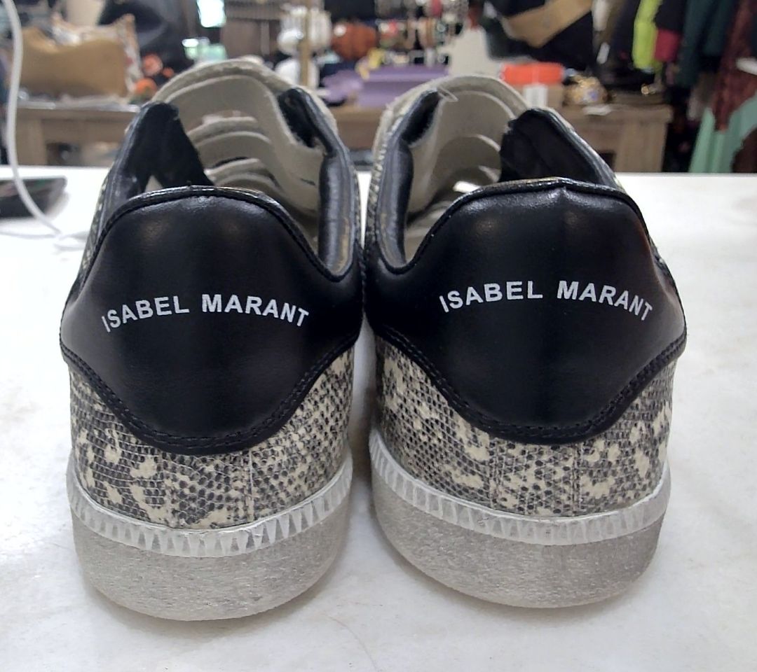 Isabel Marant Light Tan Beth Python Print Velcro Sneaker, 40