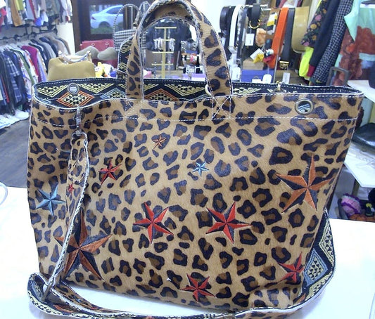 IKKIM’O Multi-color Reversible Leopard Print & Canvas Tote