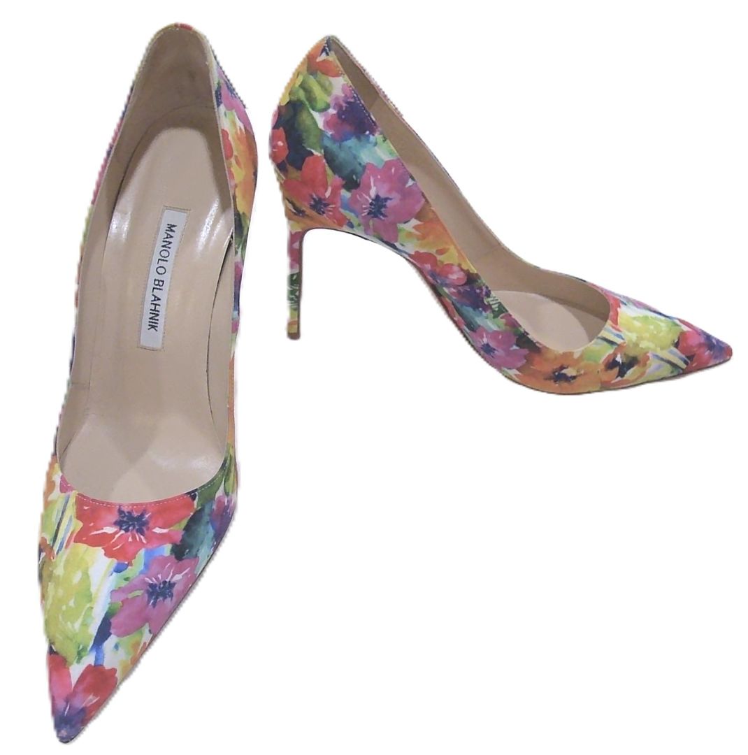 Manolo Blahnik Multi-Color Floral Print Covered BB Pump, 40