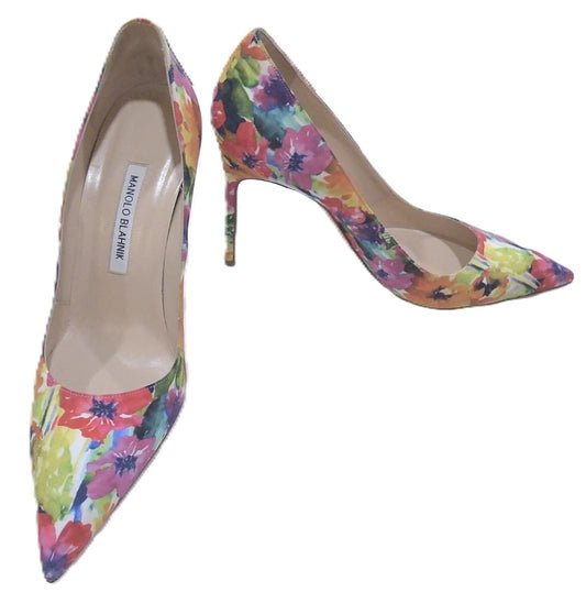 Manolo Blahnik Multi-Color Floral Print Covered BB Pump, 40