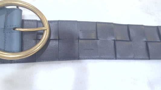 Bottega Veneta Dark Teal Intrecciato Leather Circular Wide Buckle Belt, S/M 32"