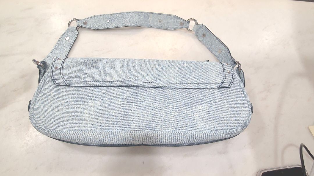 By Far Blue Maddy 100% Goat Skin Studded Shoulder Bag